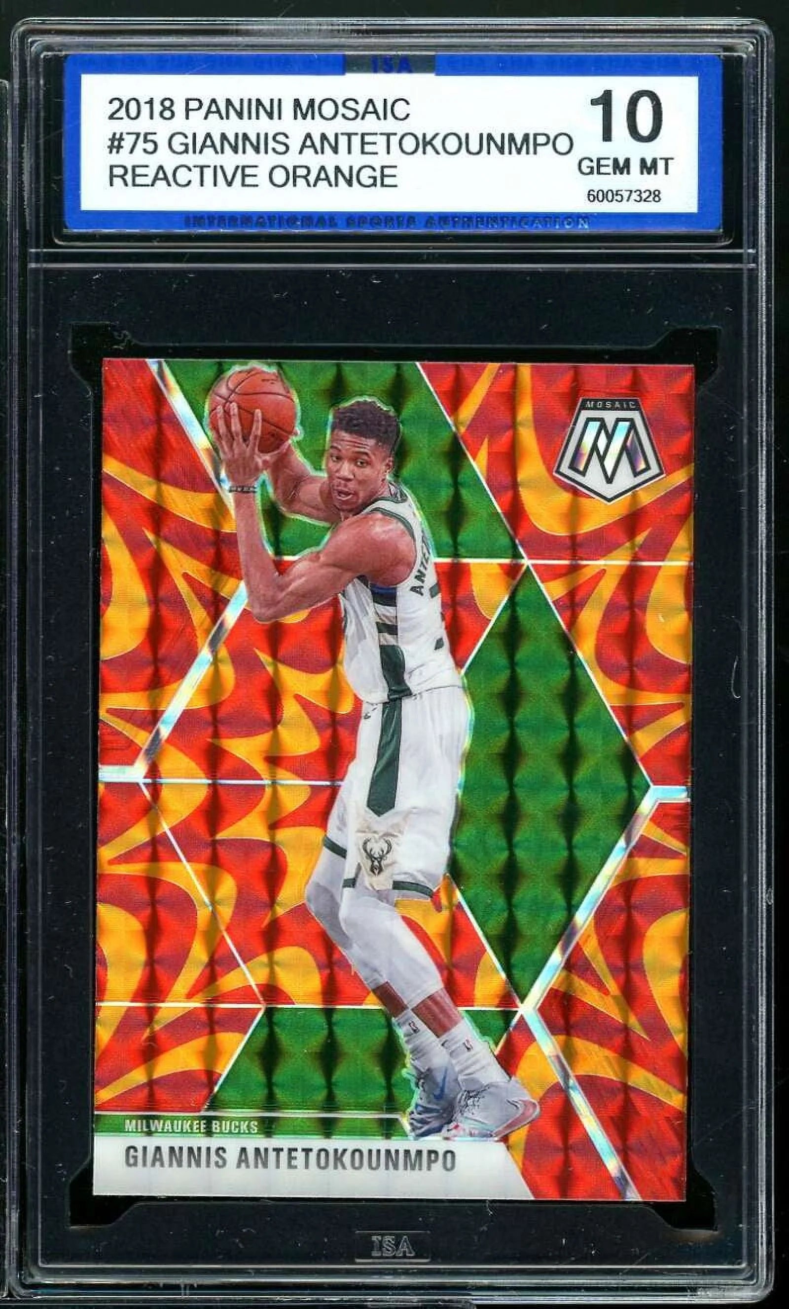 Giannis Antetokounmpo 2019-20 Panini Mosaic Reactive Orange #75 ISA 10 GEM MINT