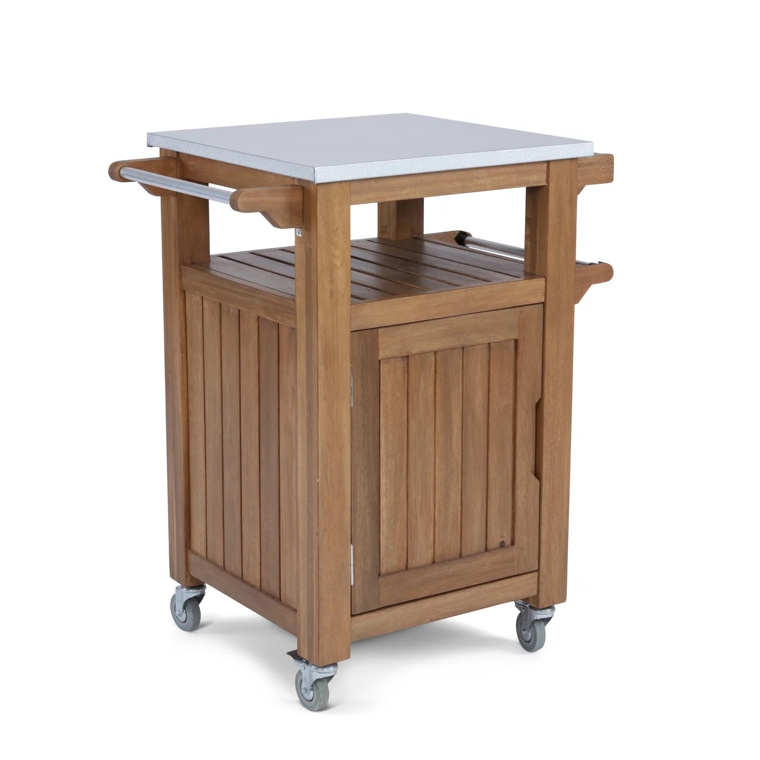 Homestyles Maho Solid Wood & Galvanized Steel Top Outdoor Kitchen Cart in Teak