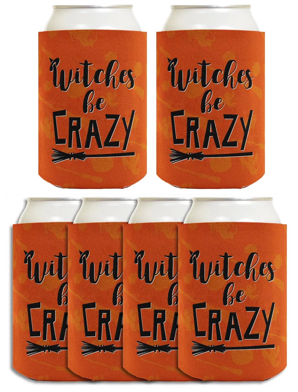 ThisWear Witchy Gifts Witches Be Crazy Witch Themed Halloween Coolies 6-pack Can Coolies Drink Coolers Orange