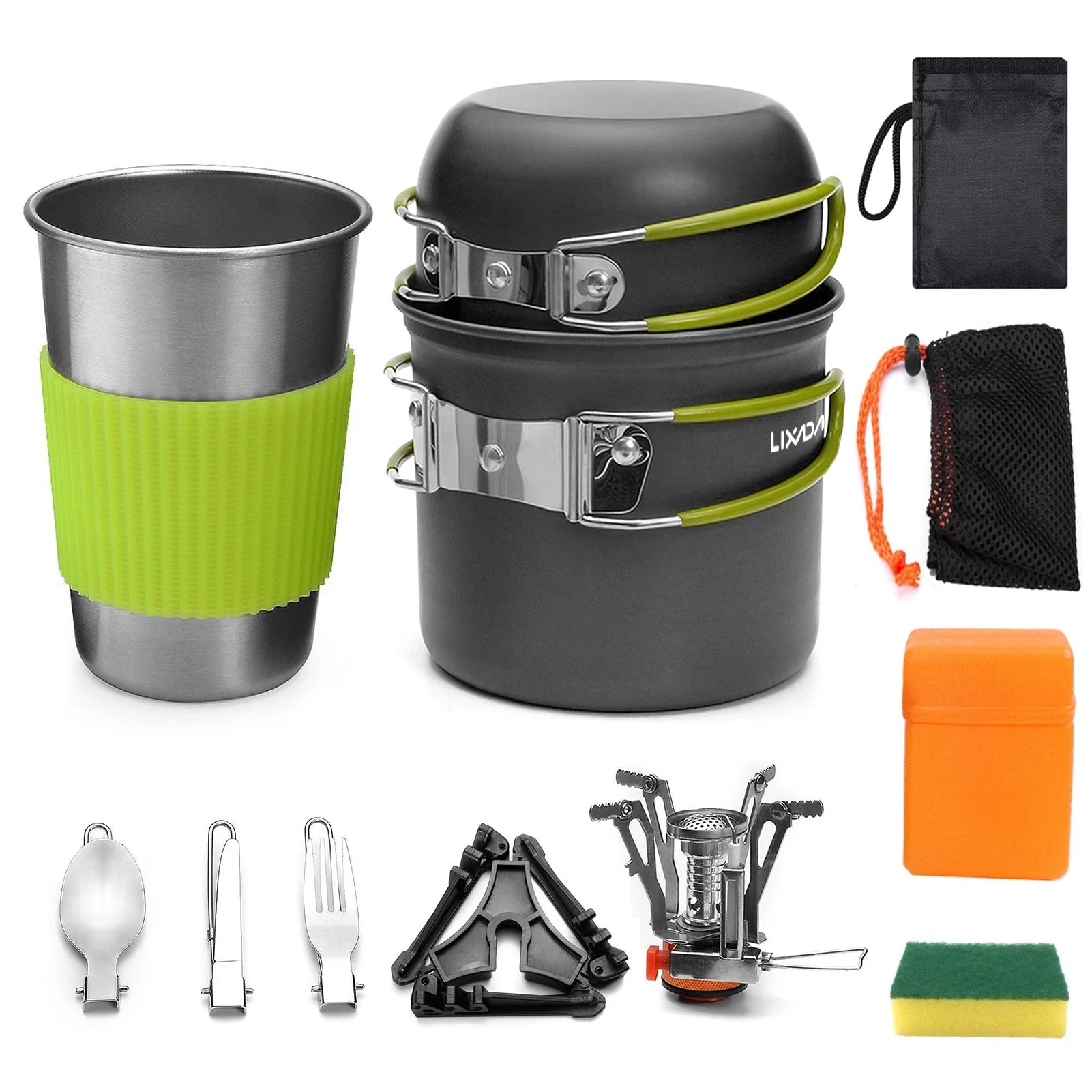 AL Alloy Camping Cookware Set, Portable Mess Kit for Camping and Picnics, Mesh Bag for Storage and Transport