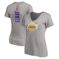 Women's Fanatics Branded LeBron James Heathered Gray Los Angeles Lakers #6 Playmaker Name & Number V-Neck T-Shirt