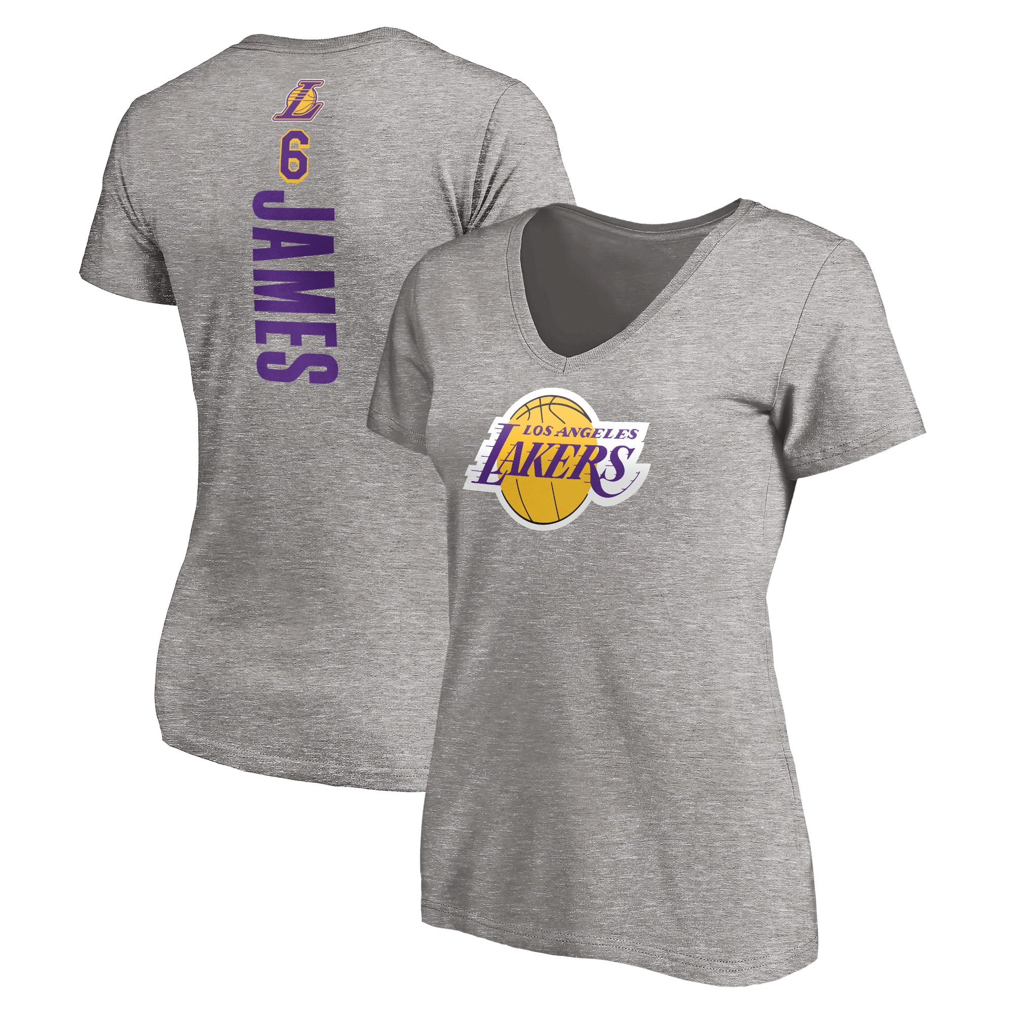 Women's Fanatics Branded LeBron James Heathered Gray Los Angeles Lakers #6 Playmaker Name & Number V-Neck T-Shirt