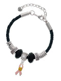 Delight Jewelry Silvertone Pink Ribbon with Softball Mom Celtic Knot Leather Bead Bracelet, 7+2 Extender