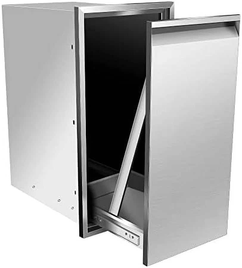 SPBOOMlife Built-in Double Trash Drawer 20" W x 27" H x 24" D Pull-Out Tray Outdoor Kitchen Stainless Steel Trash Drawer  Two Trash Bins for BBQ Island Grill Station