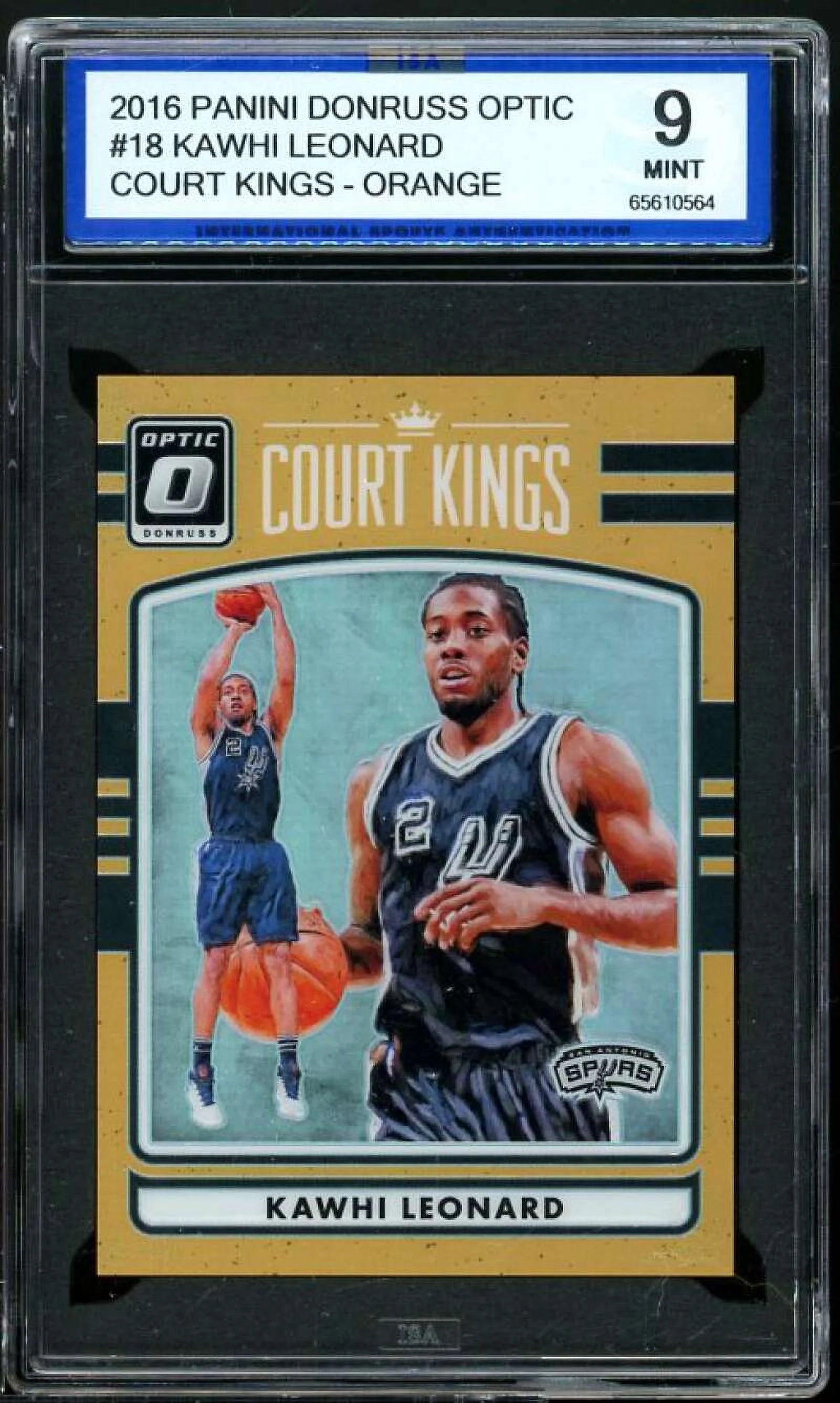Kawhi Leonard Card 2016-17 Donruss Optic Court Kings Orange #18 ISA 9 MINT