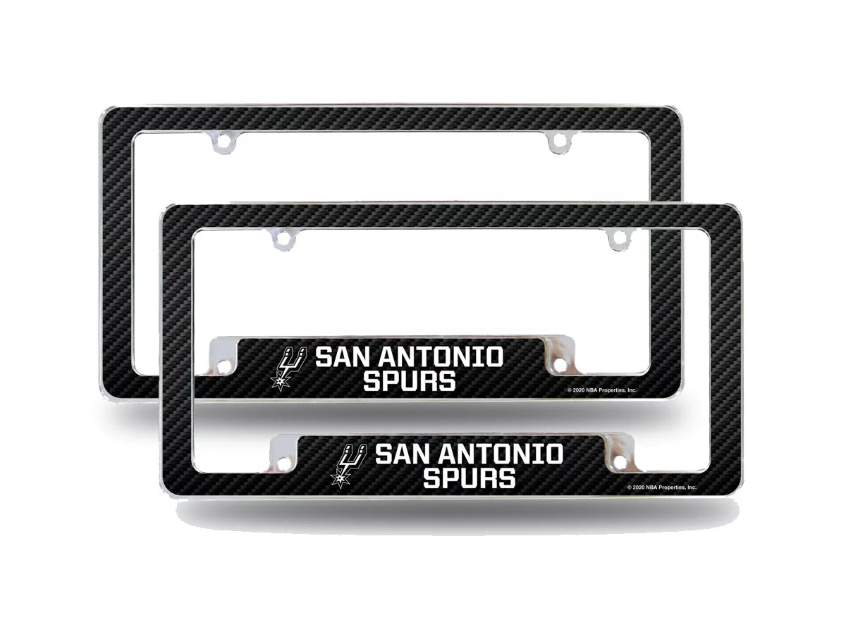 San Antonio NBA Spurs (Set of 2) Chrome Metal License Plate Frames with Carbon Fiber Design