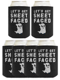 ThisWear Funny Halloween Beer Coolie Let's Get Sheet Faced Ghost Costume Accessory 6 Pack Can Coolie Drink Coolers Coolies Dark Grey