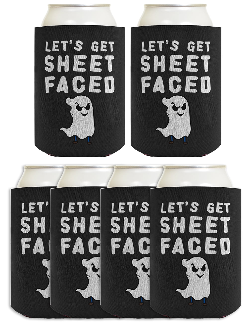ThisWear Funny Halloween Beer Coolie Let's Get Sheet Faced Ghost Costume Accessory 6 Pack Can Coolie Drink Coolers Coolies Dark Grey