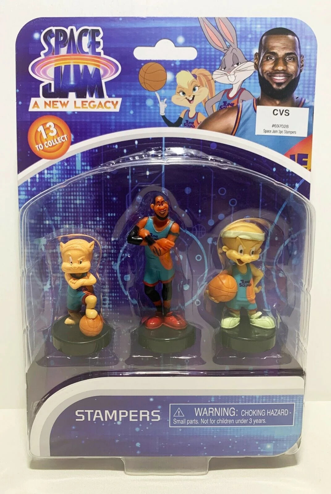 Space Jam Stampers 3-Pack Elmer-Porky-LeBron, Looney Tunes Collectibles, A New Legacy
