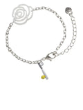 Delight Jewelry Silvertone Enamel Softball and Bat Silver-tone Flower Link Chain Bracelet, 6.75+2 Extender