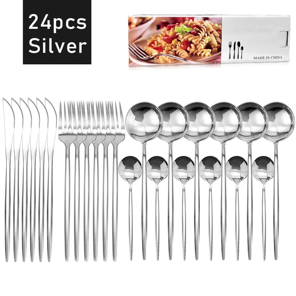 Myvit 304 Stainless Steel Silverware Set,24 Piece Flatware Set Service for 6, Cutlery Utensils Set Include Knives/Forks/Spoons, Mirror Polished and Dishwasher Safe