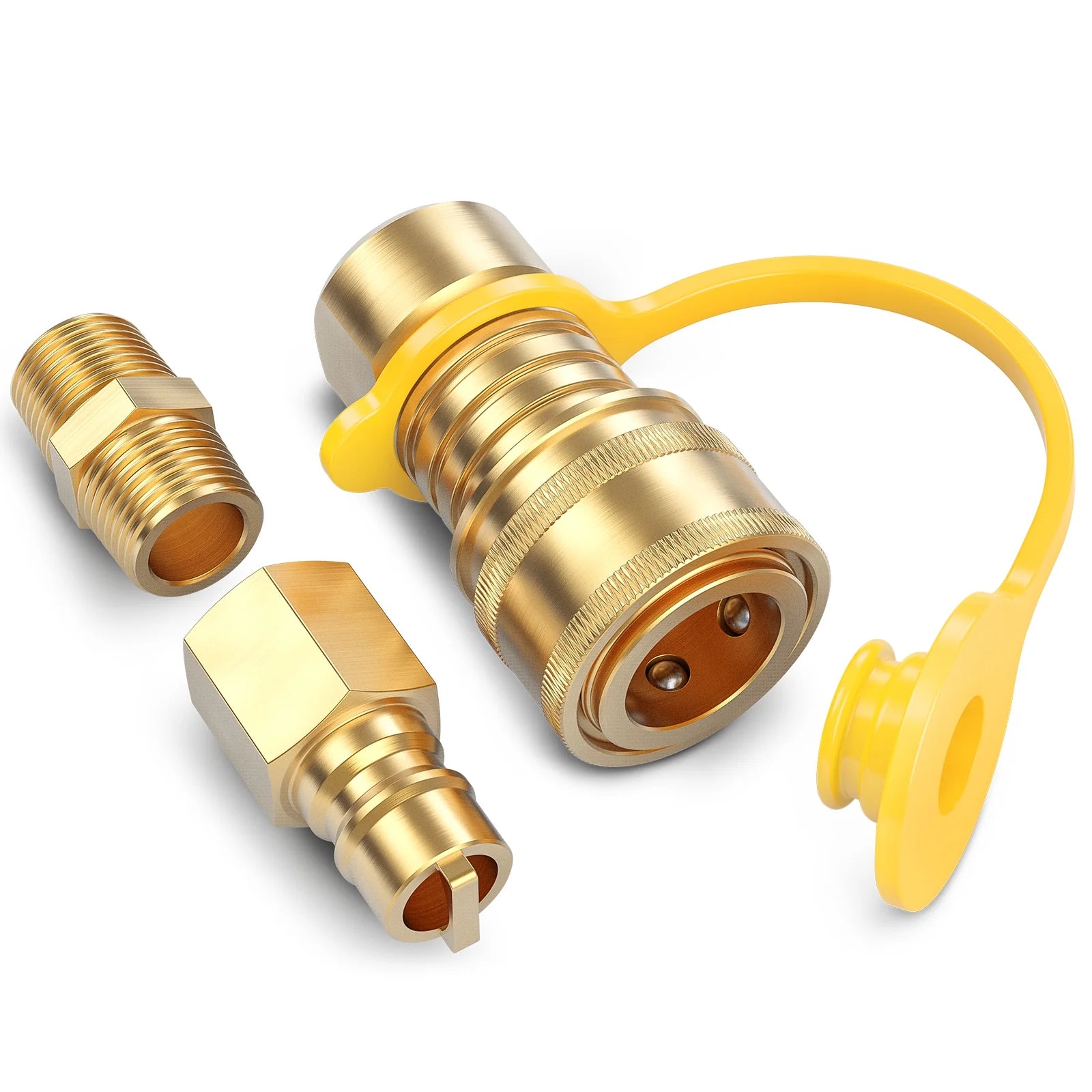 GasXpert 3PCS/Set 3/8 Natural Gas Quick Connect Fittings,100% Solid Brass Gas Grill Quick Connector Adapter Fitting