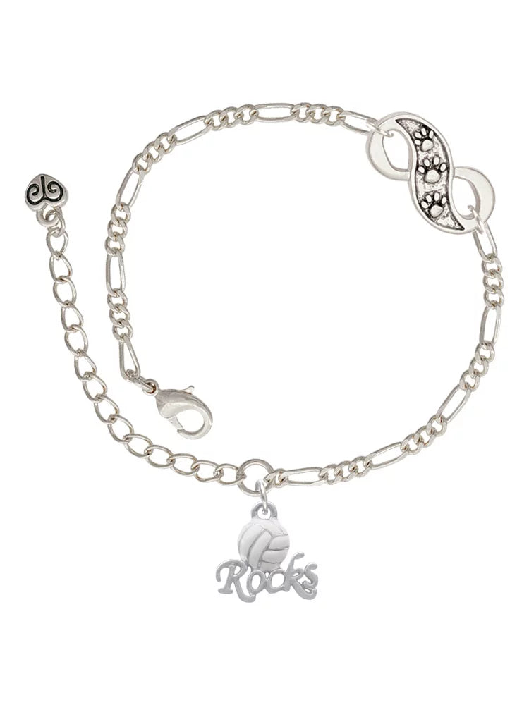 Delight Jewelry Silvertone Enamel Volleyball ''Rocks'' Silver-tone Paw Infinity Link Chain Bracelet, 6+2 Extender