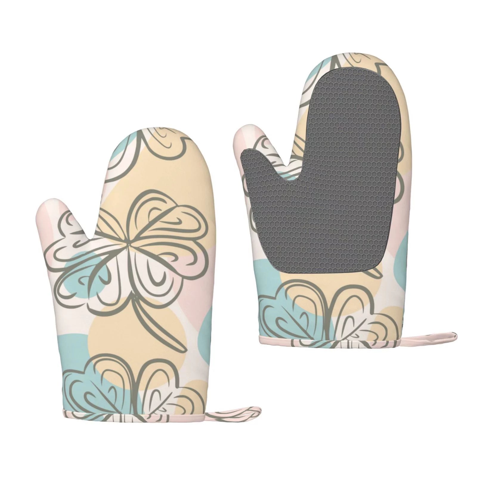 ZNDUO Kitchen Oven Gloves, Durable Heat Resistant Oven Gloves with Quilted Liner Non-Slip Textured Grip Perfect for BBQ, Baking, Cooking and Grilling, Clover Leaves