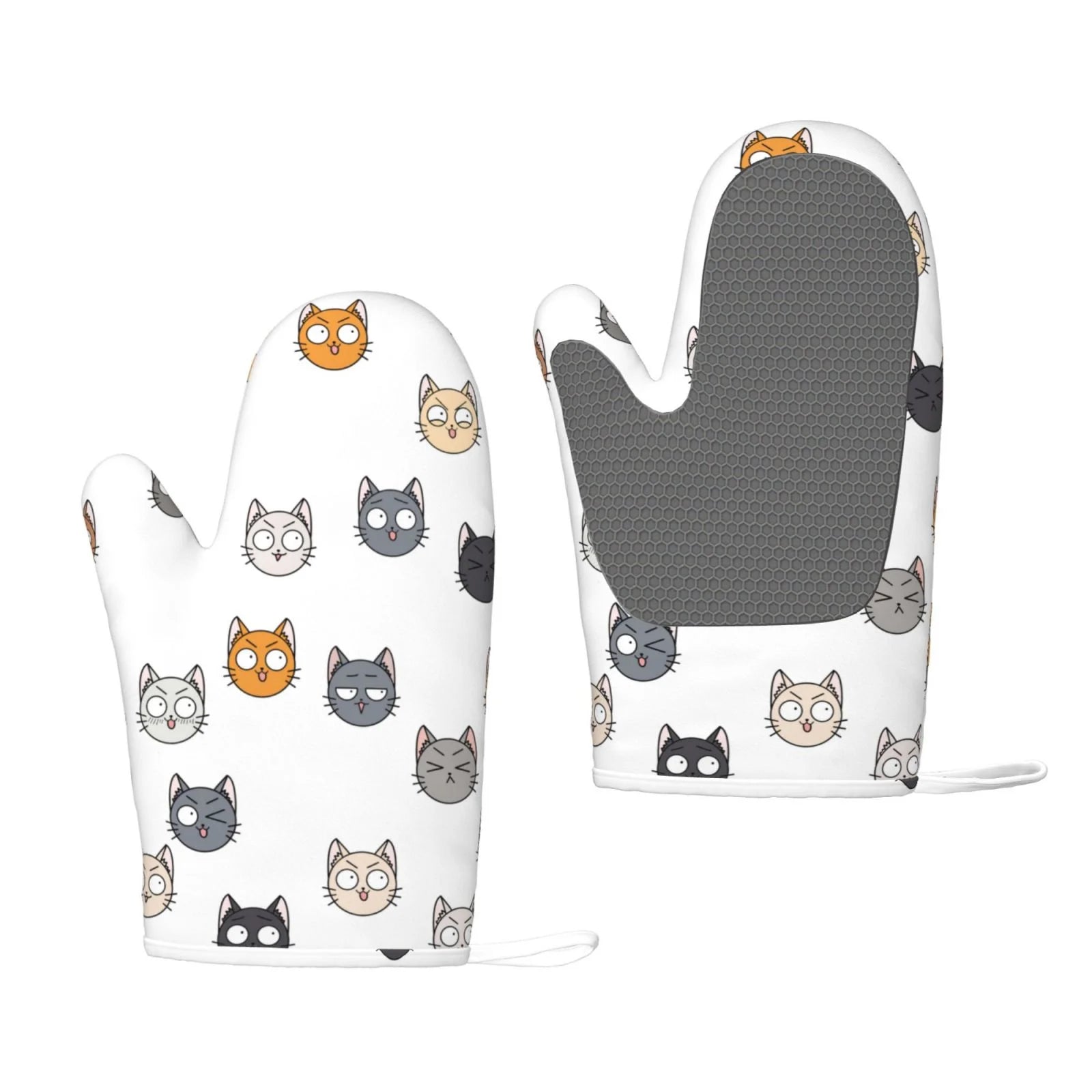ZNDUO Kitchen Oven Gloves, Durable Heat Resistant Oven Gloves with Quilted Liner Non-Slip Textured Grip Perfect for BBQ, Baking, Cooking and Grilling, Cartoon Cat Seamless