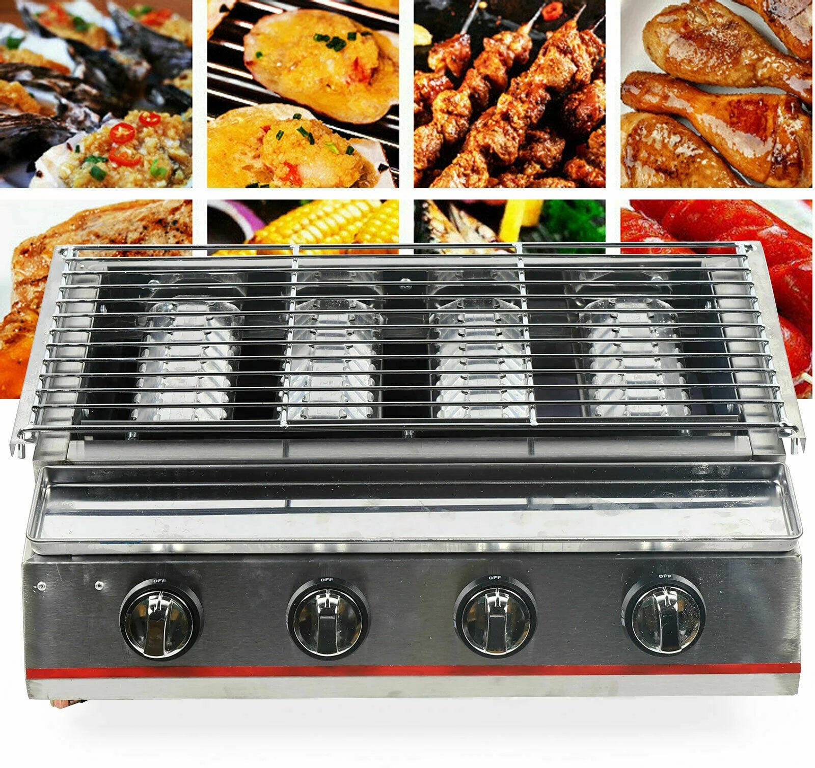 DENEST 4 Burner Portable BBQ Grill LPG Gas Stainless Steel