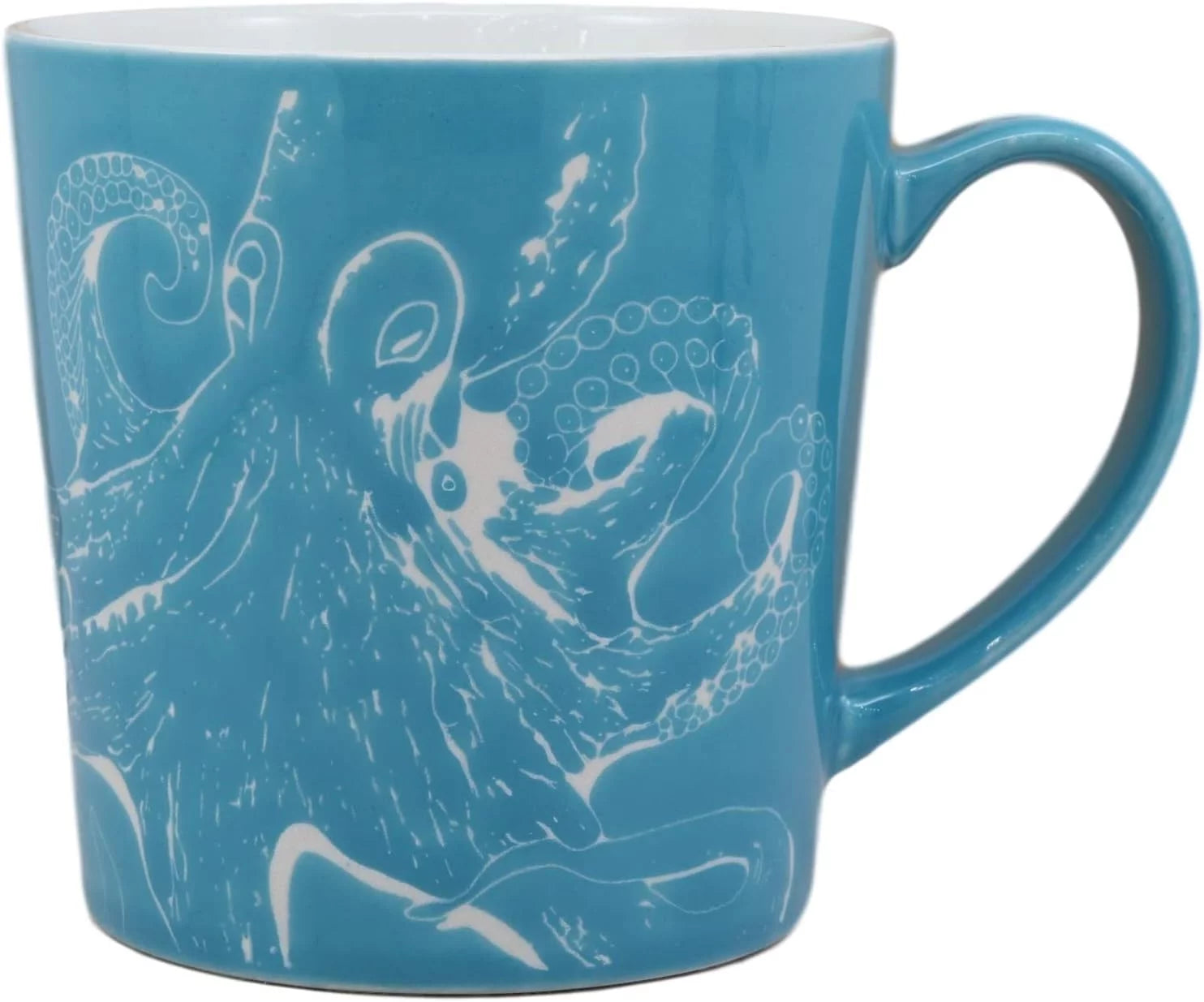 Nautical Ocean Marine Octopus Drinking Beverage Blue Stoneware Ceramic Mug 16Oz Drink Coffee Cup Sea Life Themed Glazed Earthenware Kitchen  Dining Mugs Accessory Coastal Sea Kraken Decor