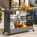 DWVO Outdoor Patio Rattan Rooling Bar Table Serving Cart, Wicker Cart, Outdoor Console Table, Kitchen Island Cart, Gray