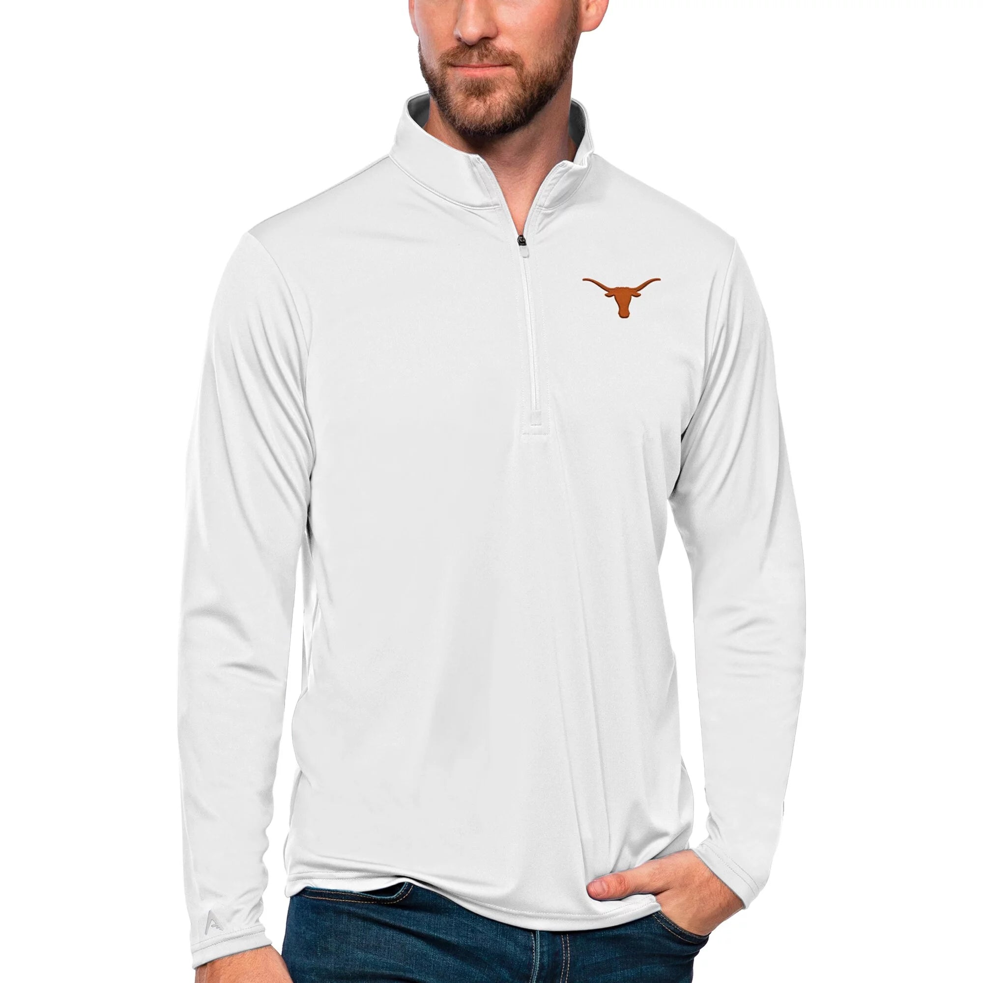 Men's Antigua White Texas Longhorns Tribute Quarter-Zip Top