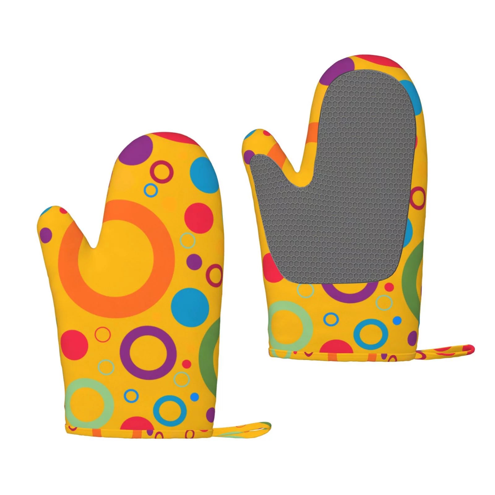 ZNDUO Kitchen Oven Gloves, Durable Heat Resistant Oven Gloves with Quilted Liner Non-Slip Textured Grip Perfect for BBQ, Baking, Cooking and Grilling, Colorful Circle Pattern