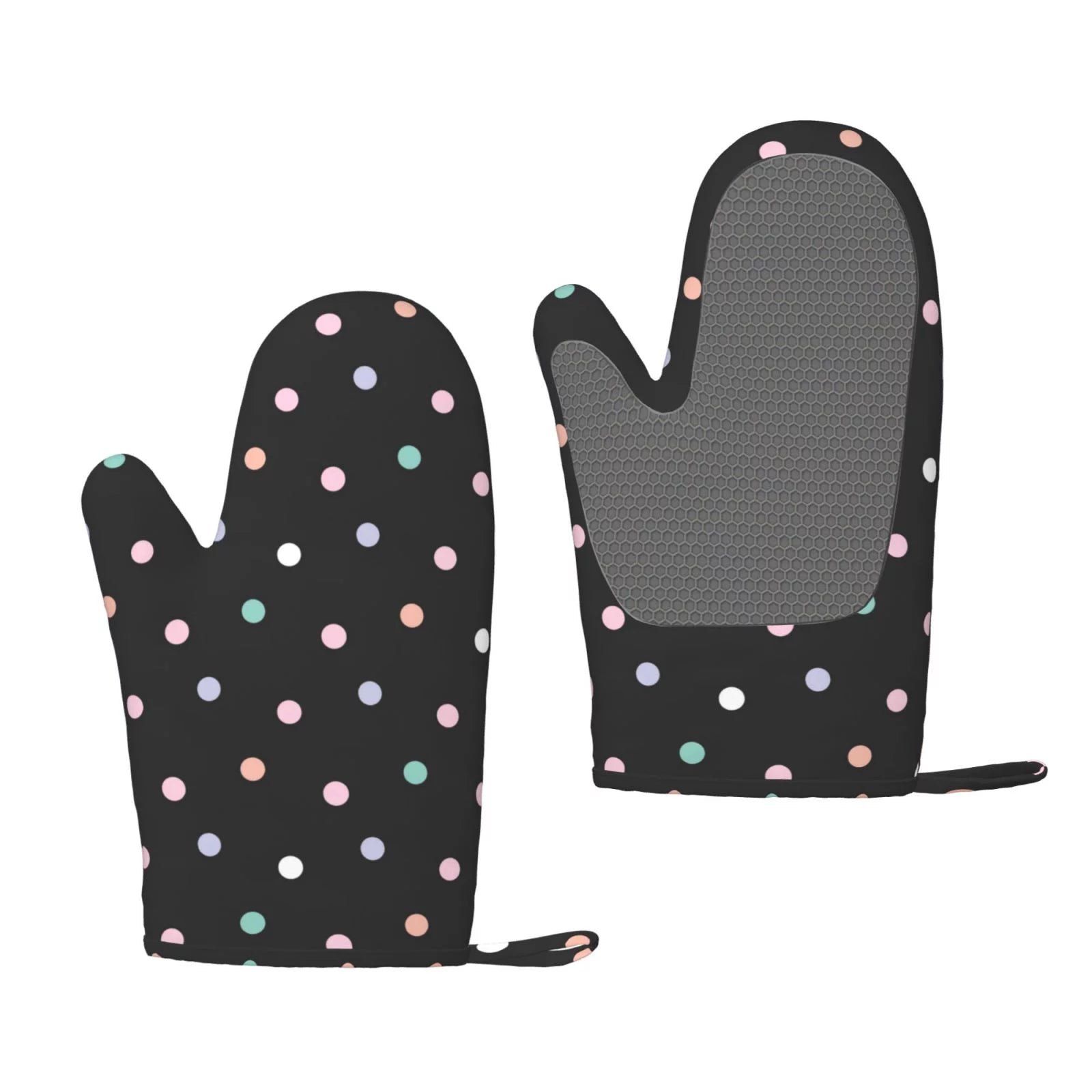 ZNDUO Kitchen Oven Gloves, Durable Heat Resistant Oven Gloves with Quilted Liner Non-Slip Textured Grip Perfect for BBQ, Baking, Cooking and Grilling, Colorful Polka Dots
