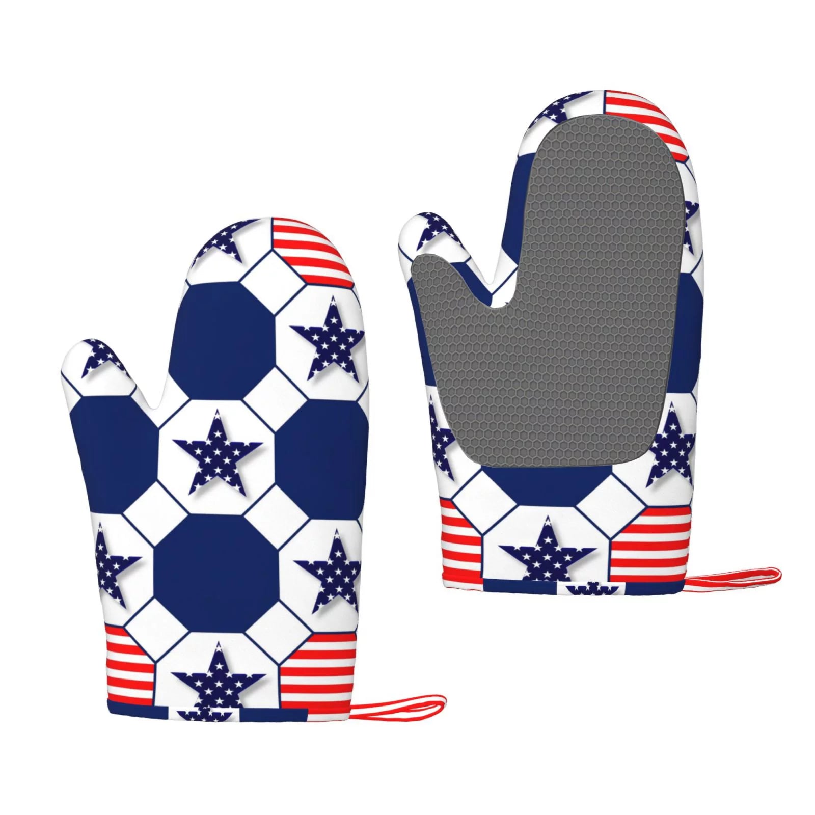 ZNDUO Kitchen Oven Gloves, Durable Heat Resistant Oven Gloves with Quilted Liner Non-Slip Textured Grip Perfect for BBQ, Baking, Cooking and Grilling, Pride Red White Blue Stars Stripes