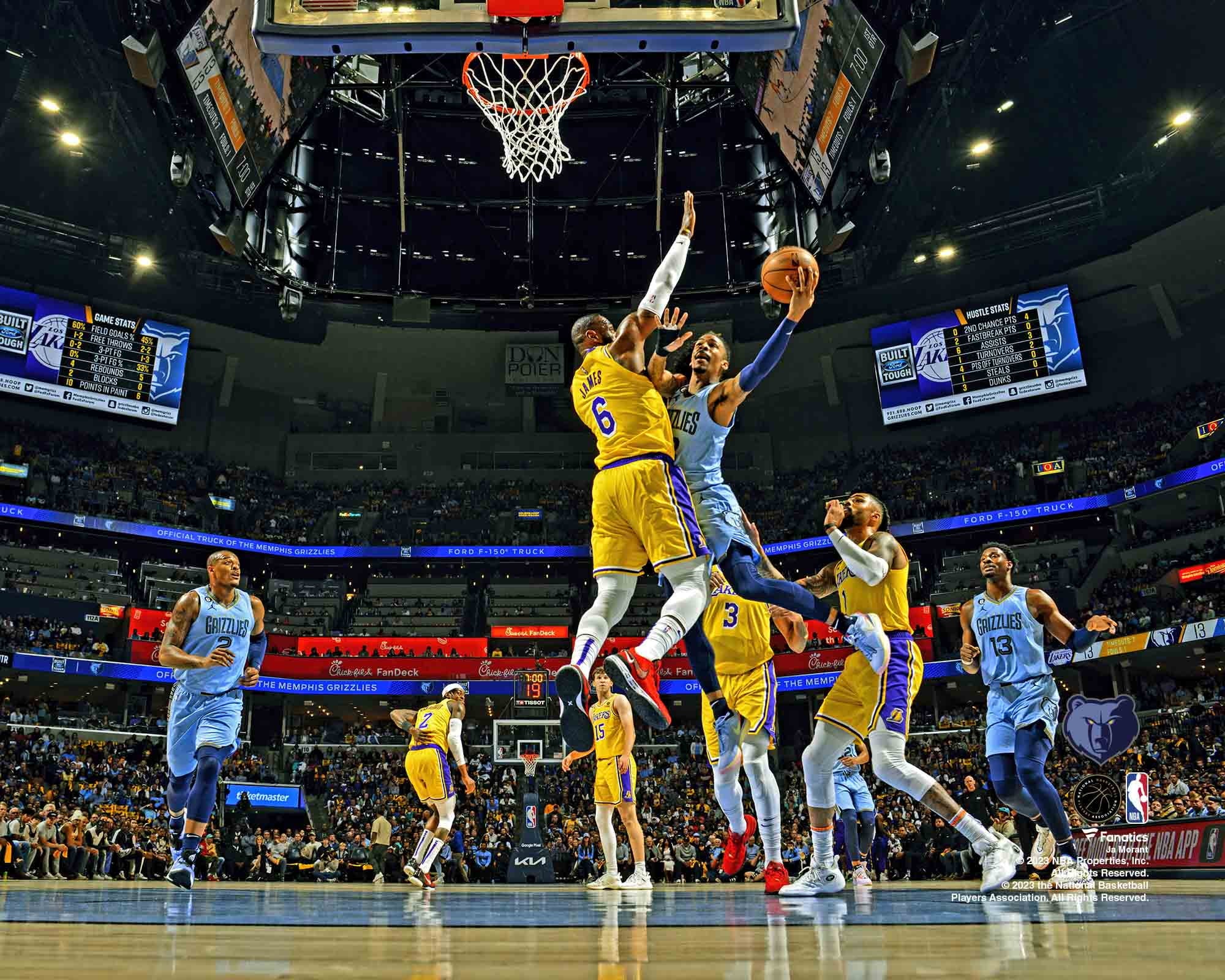Ja Morant Memphis Grizzlies Unsigned Layup vs. LeBron James in Game 5 of the NBA Playoffs Photograph