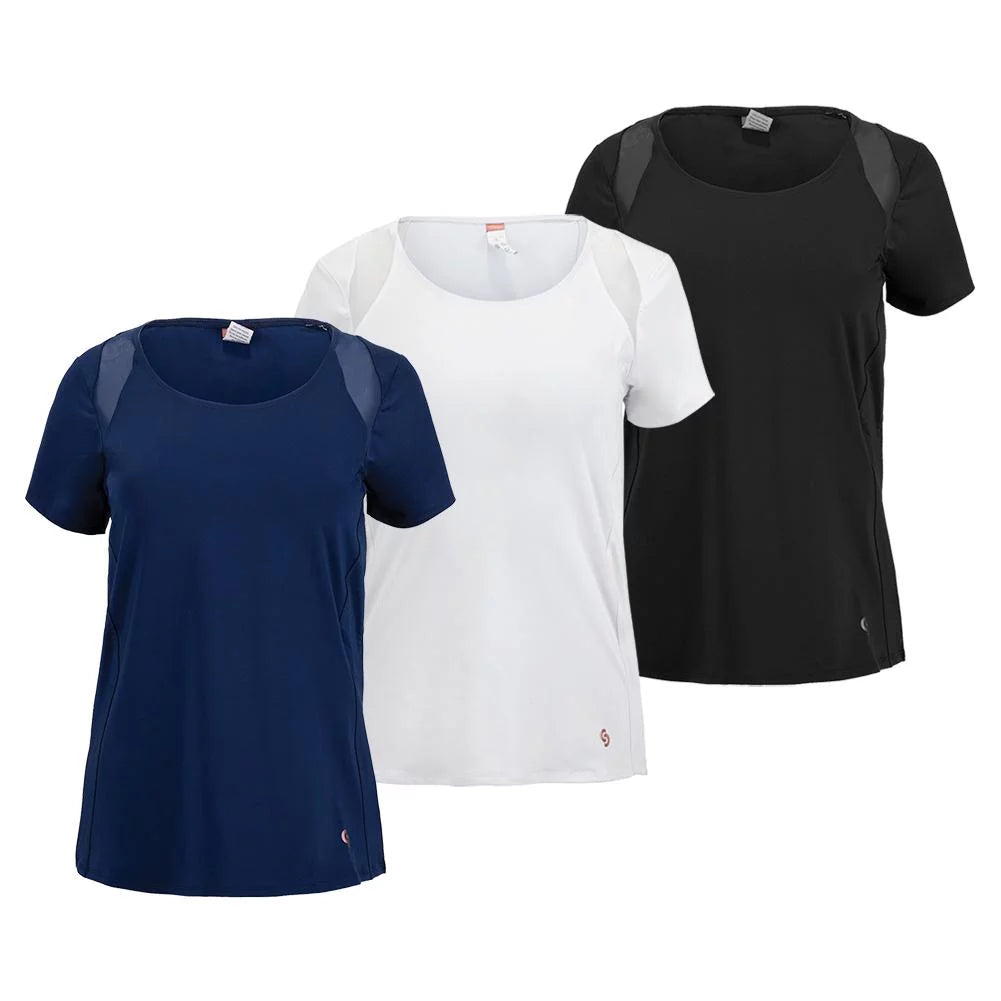Cross Court Women`s Essentials Cap Sleeve Tennis Top (  MEDIUM Black  )