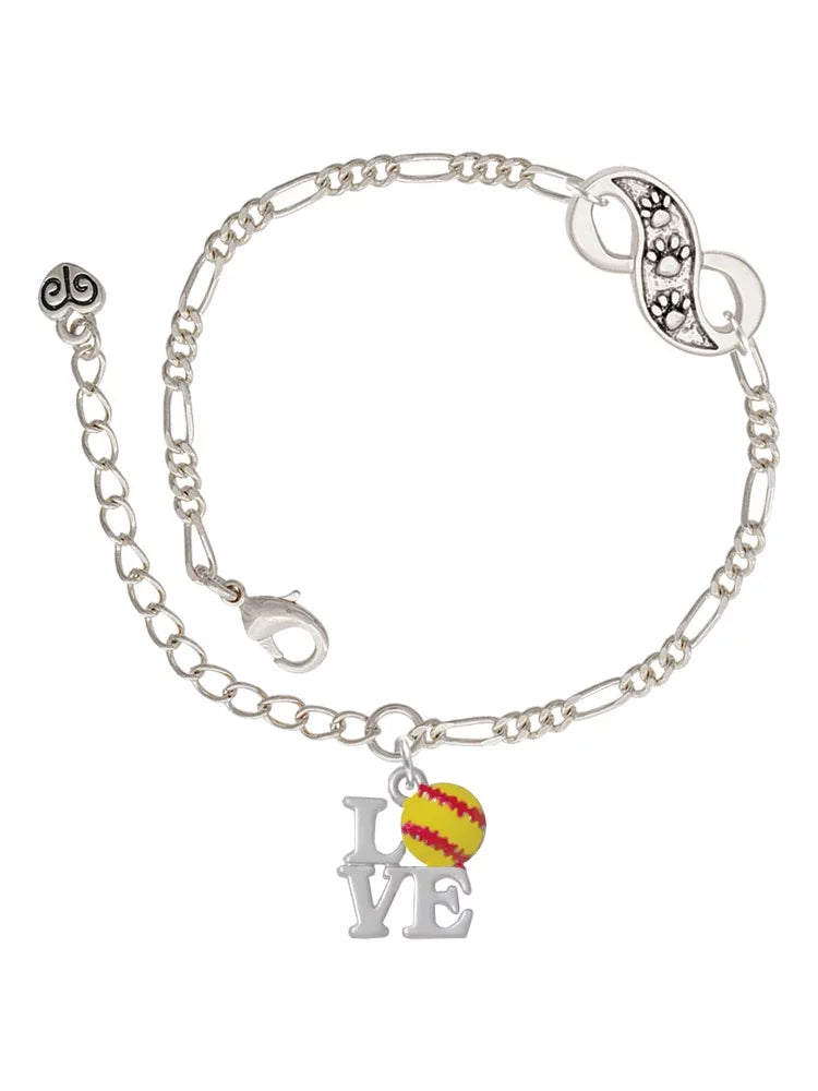 Delight Jewelry Love with Softball Silver-tone Paw Infinity Link Chain Bracelet, 6+2 Extender