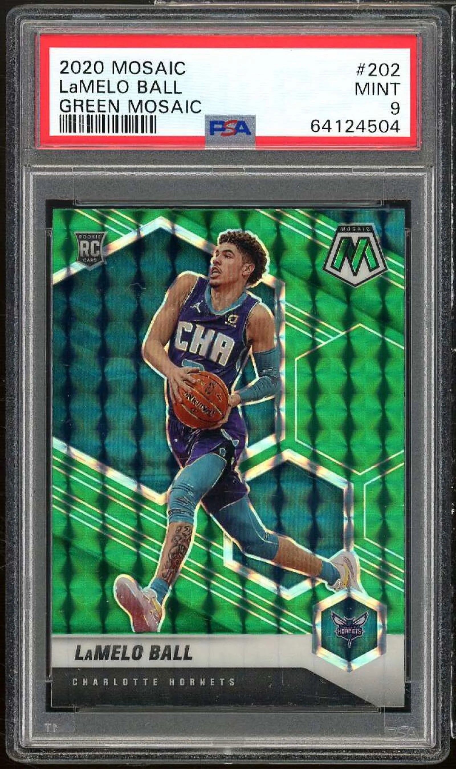 LaMelo Ball Rookie Card 2020-21 Panini Mosaic Green Mosaic #202 PSA 9