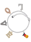 Delight Jewelry Silvertone I love Softball - Red Heart Multi-Colored Crystal Love Charm Bracelet