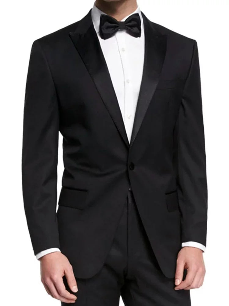Mens 1 Button Peak Lapel Style Black Tuxedo Jacket