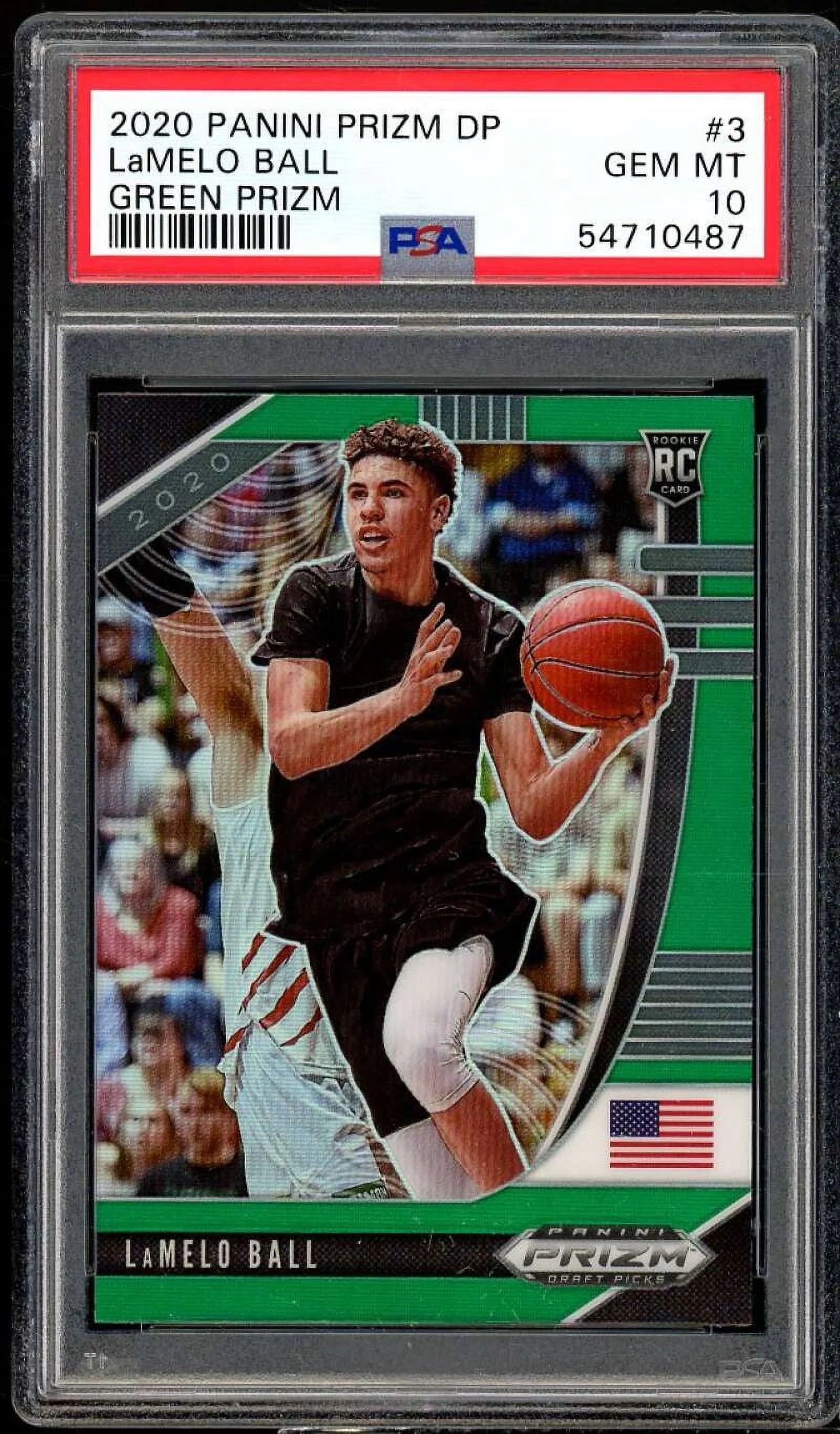 LaMelo Ball Rookie Card 2020-21 Panini Prizm Draft Picks Green Prizms #3 PSA 10