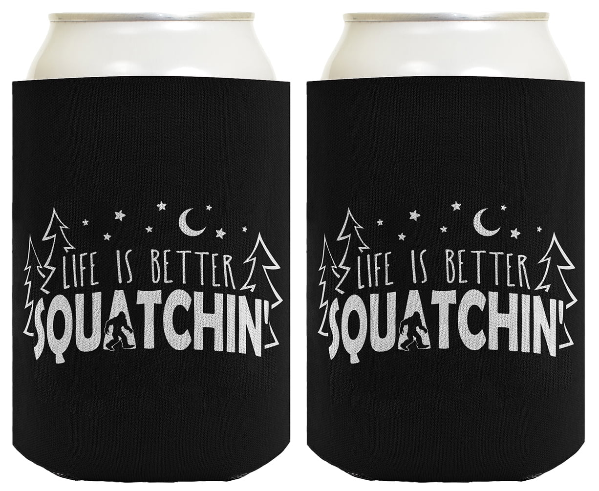 ThisWear Hiking Gifts Life Is Better Squatchin Funny Quote Gifts 2-pack Can Coolie Drink Coolers Coolies Black