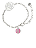 Delight Jewelry Silvertone Small Sparkle Pink AB Softball Silver-tone Flower Link Chain Bracelet, 6.75+2 Extender