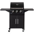 Outsunny 3 Burner Gas Grill w/ Wheels, Storage Shelves, Thermometer, Black