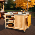 Dextrus Outdoor Kitchen Island Rolling Trolley Cart Stainless Steel Tabletop, Kitchen Storage Dining Serving Cart, Patio Bar Cart - Natural