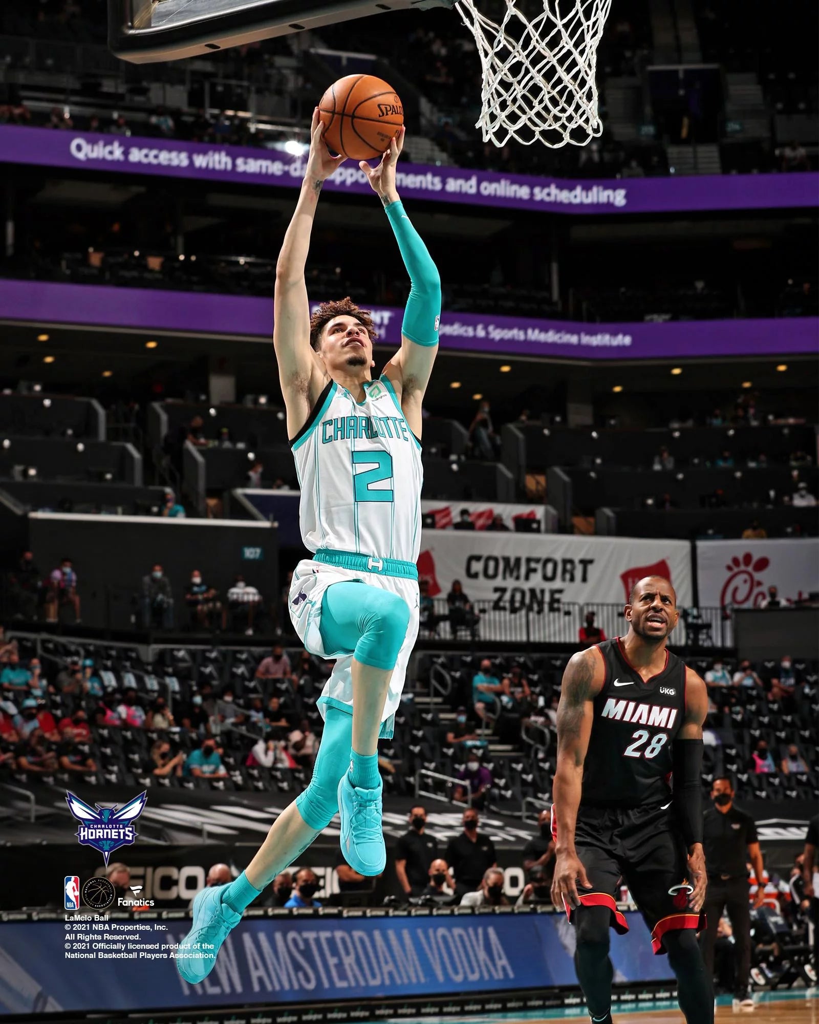 LaMelo Ball Charlotte Hornets Unsigned Dunk vs. Miami Heat Photograph