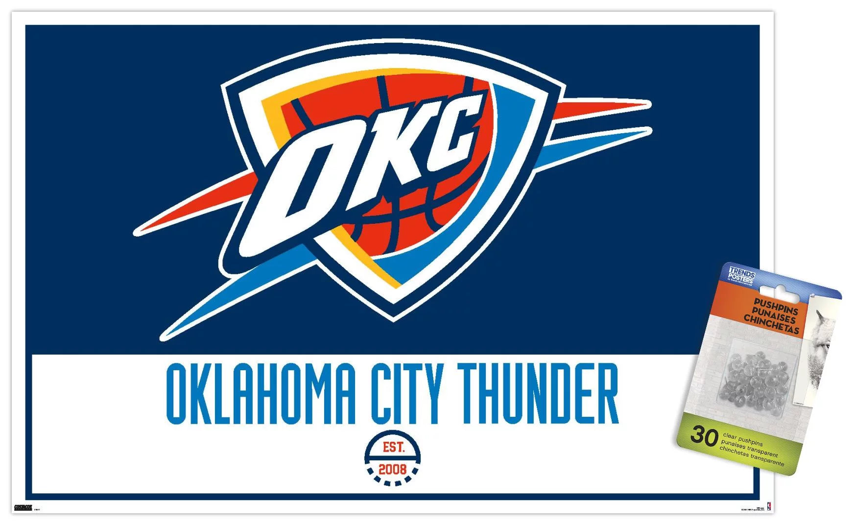 NBA Oklahoma City Thunder - Logo 21 Wall Poster with Pushpins, 14.725 x 22.375