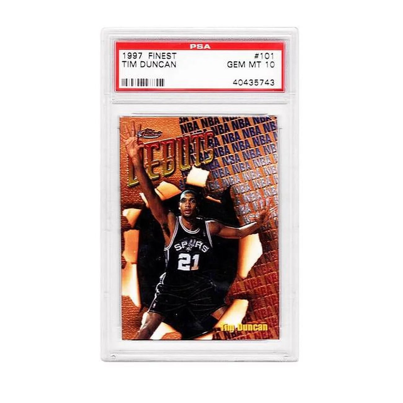 Schwartz Sports Memorabilia PS2TD97F4 Tim Duncan San Antonio Spurs 1997 Topps Finest Basketball No.101 RC Rookie Card - PSA 10 Gem Mint