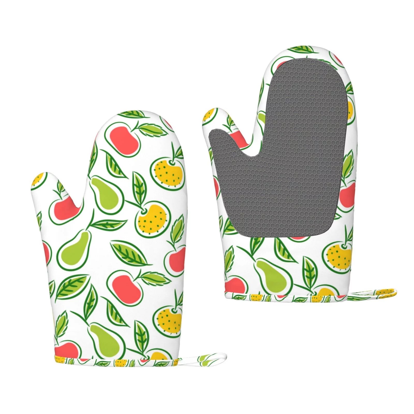 ZNDUO Kitchen Oven Gloves, Durable Heat Resistant Oven Gloves with Quilted Liner Non-Slip Textured Grip Perfect for BBQ, Baking, Cooking and Grilling, Fruit Doodle