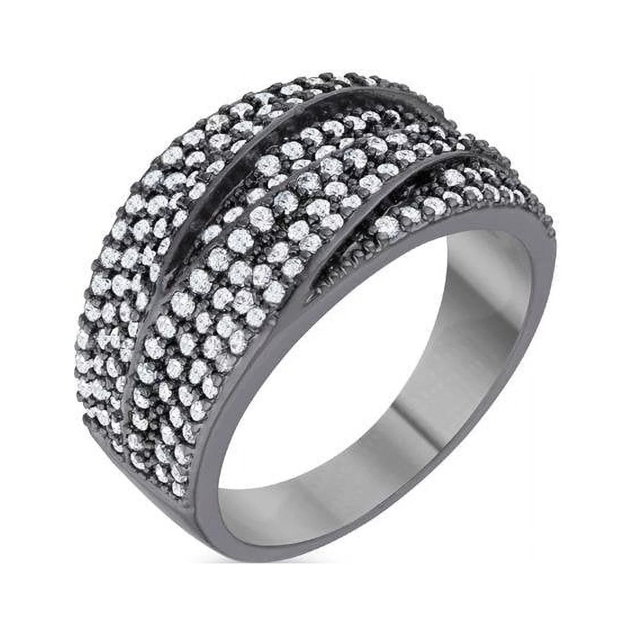 Womens Kina 1.7 CT Cubic Zirconia Hematite Contemporary Cocktail RingClear & Jet Black - Size 6