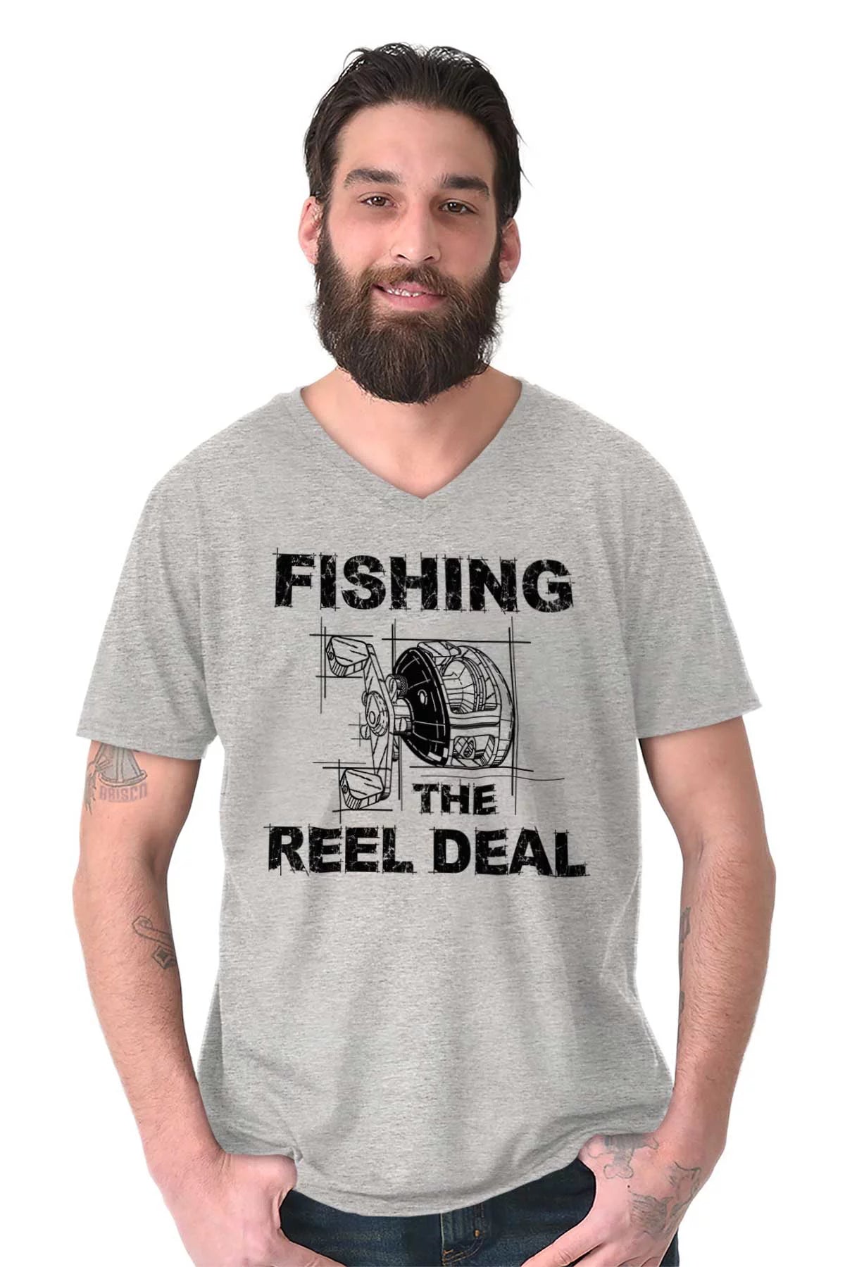 Fishing Reels Funny Fisher Pun Joke V Neck T Shirt Tees Men's Brisco Brands 2X
