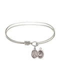 7 1/4 inch Oval Eye Hook Bangle Bracelet w/ St. Sebastian/Softball in Sterling Silver