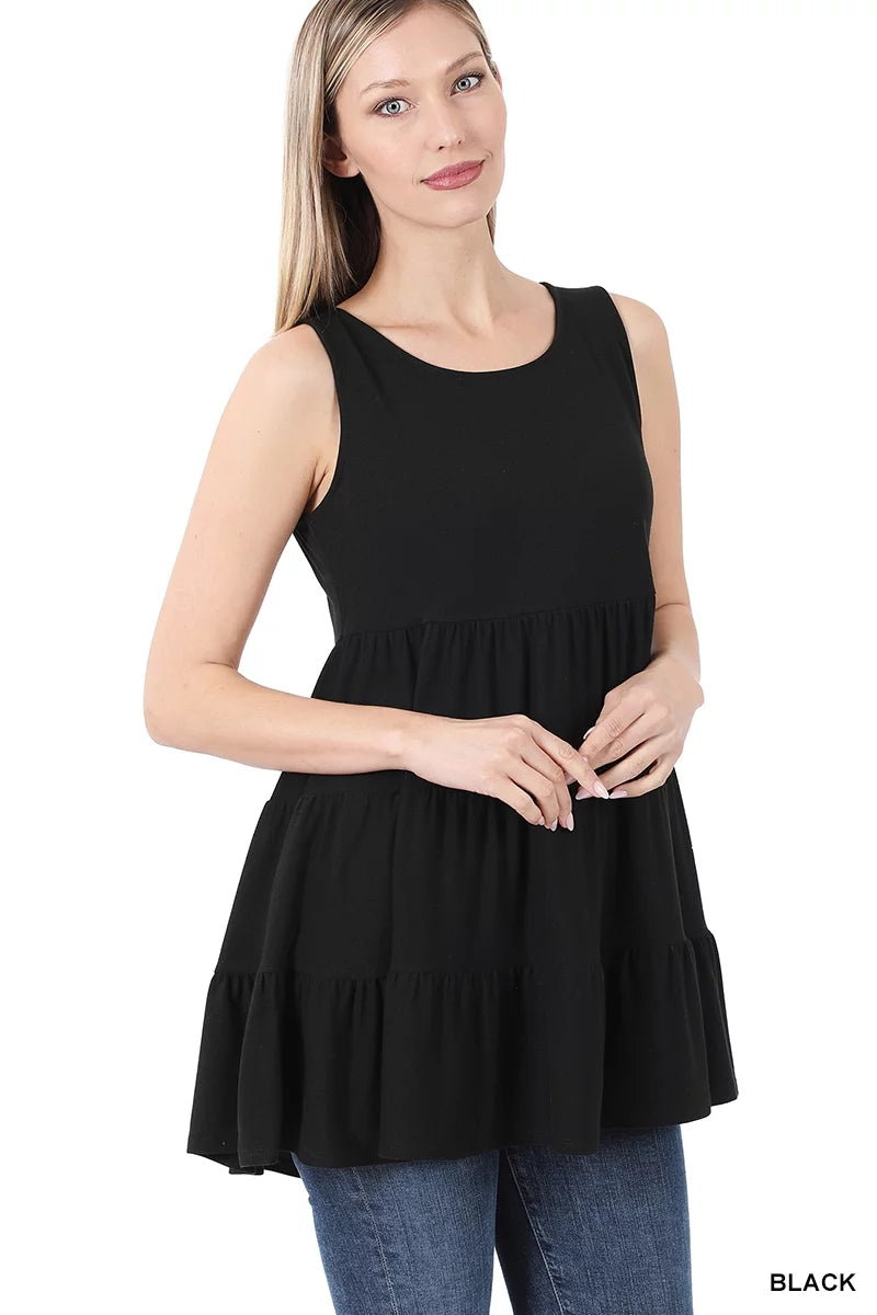 Zenana Women & Plus Summer Casual Sleeveless Tiered Ruffle Tunic Peplum Tank Top