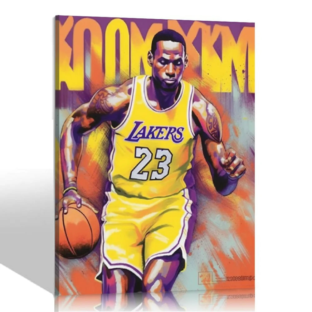JEUXUS Basketball Stars Wall Art, Graffiti Basketball Art Prints, Stephen Curry Lebron James Giannis Antetokounmpo Canvas Motivational Posters for Boy's Room Man Cave Home Decor, 16x20in