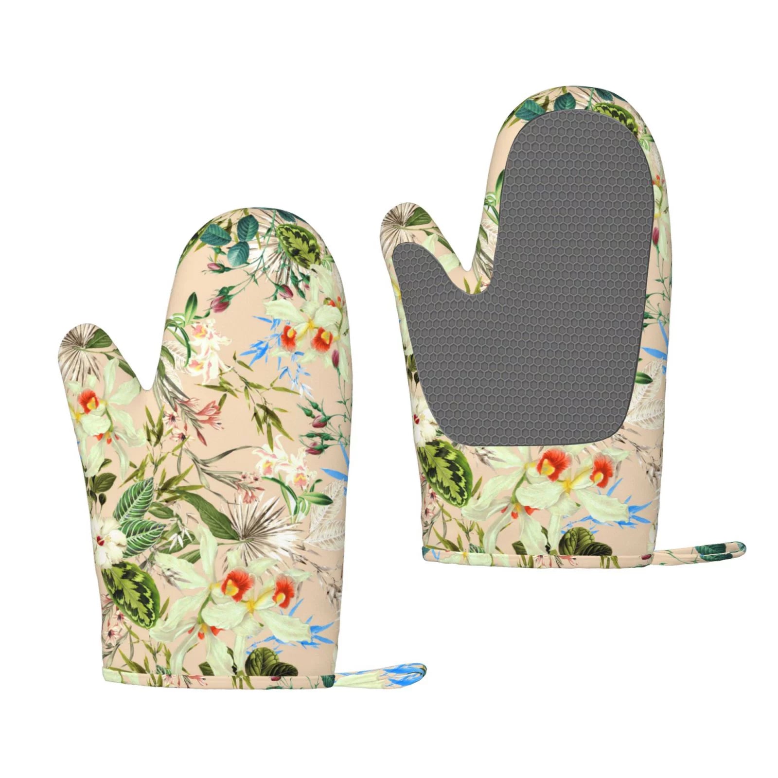 ZNDUO Kitchen Oven Gloves, Durable Heat Resistant Oven Gloves with Quilted Liner Non-Slip Textured Grip Perfect for BBQ, Baking, Cooking and Grilling, Stamen Tiling