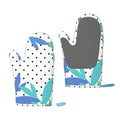ZNDUO Kitchen Oven Gloves, Durable Heat Resistant Oven Gloves with Quilted Liner Non-Slip Textured Grip Perfect for BBQ, Baking, Cooking and Grilling, Leaves Seamless Polka Dots