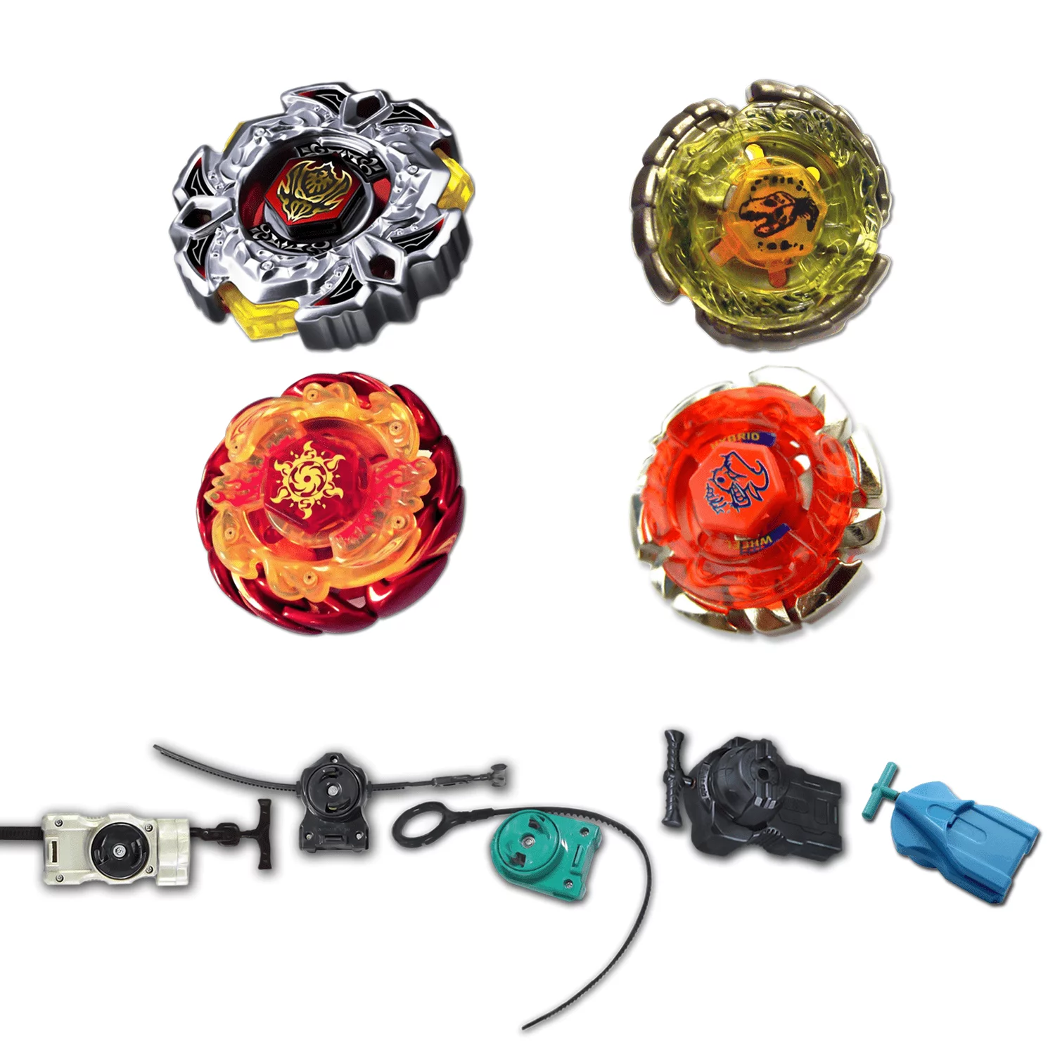 Beyblade 4 Pack Variares BB-114, Dark Bull BB-40, Sol Blaze Red V145AS, Nightmare Rex B-132 Bey Battles Beyblades Spin Top Toys + 1 Free Launcher