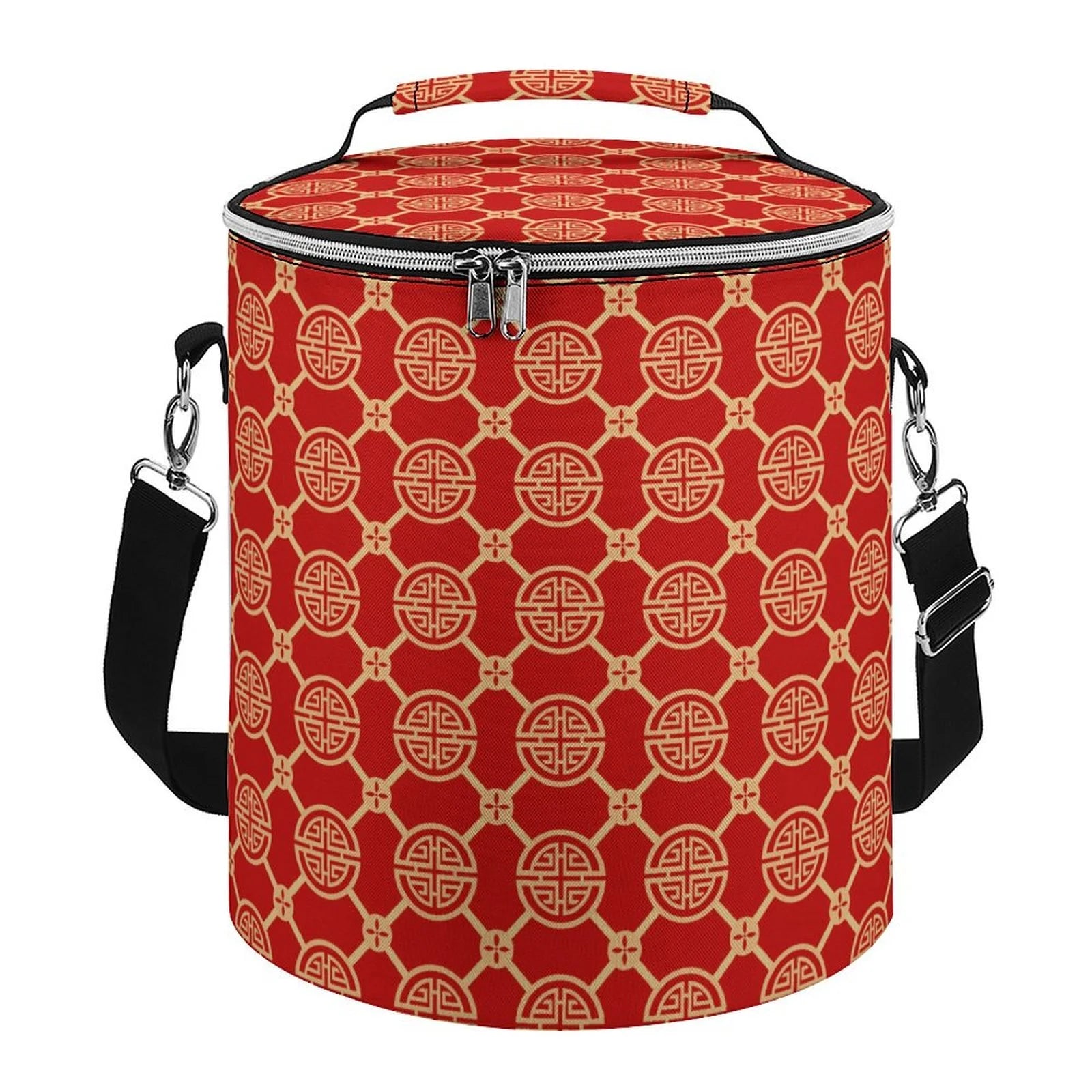 LAKIMCT Chinese Classical Prints Camping Soft Cooler Insulated Bag, Leak-Proof Portable Ice Chest Box with Handle & Strap, 15L Travel Cooler Bag for Picnic Beach Hiking BBQ Lunch